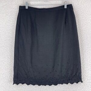 Dressbarn Black Embroidered Linen Blend A-Line Skirt Womens Knee‎ Length Size 14
